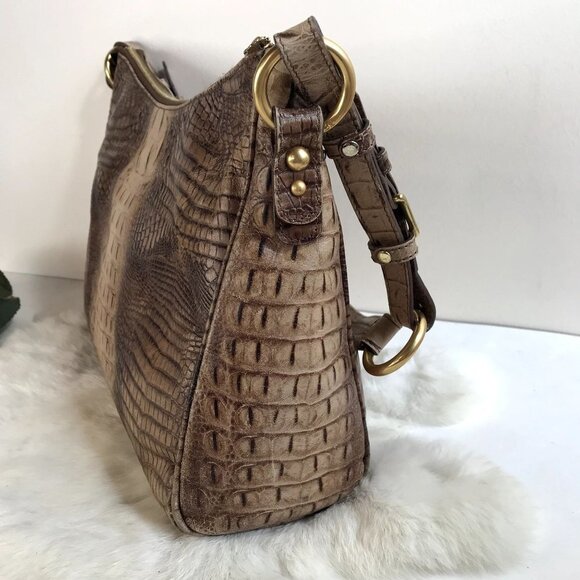 Brahmin Vintage Croc Leather Hobo Bag Brown Tan Harness Ring Medium - Picture 4 of 16